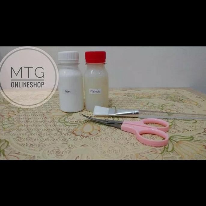 

ready !!! Paket Belajar Decoupage Termurah / Lem - Varnish - Kuas - Gunting