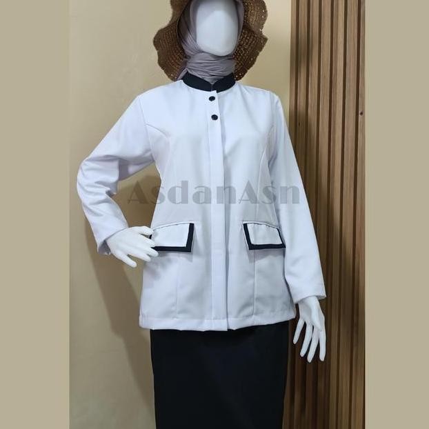 [ MODEL TERBARU ] BAJU DINAS PUTIH HITAM Wanita BLEZER WANITA PNS ASN Seragam Kerja Panjang PROMO TE