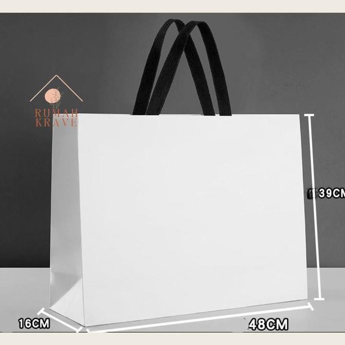 

ready RUMAH KRAVE - Paperbag 50cm Putih List Hitam Tas Souvenir Besar