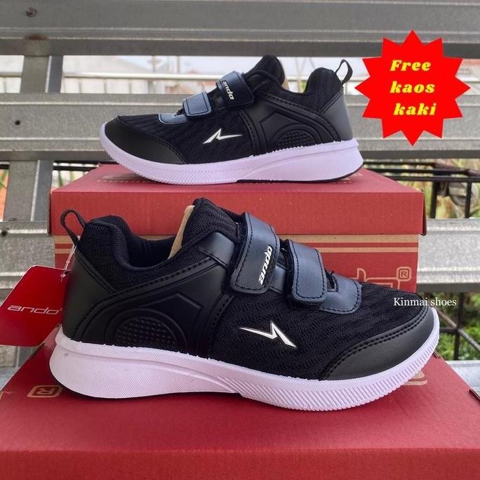 Tersedia Sepatu Sneakers ANDO ADRINA V Size 33 34 35 36 2 Warna Hitam Putih Full Black Sneaker Perek