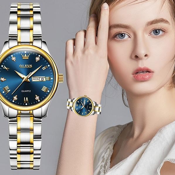 Olevs Jam Tangan Wanita Korea Kecil Anti Air Cewek Kalender Luminous Women Watch 5563