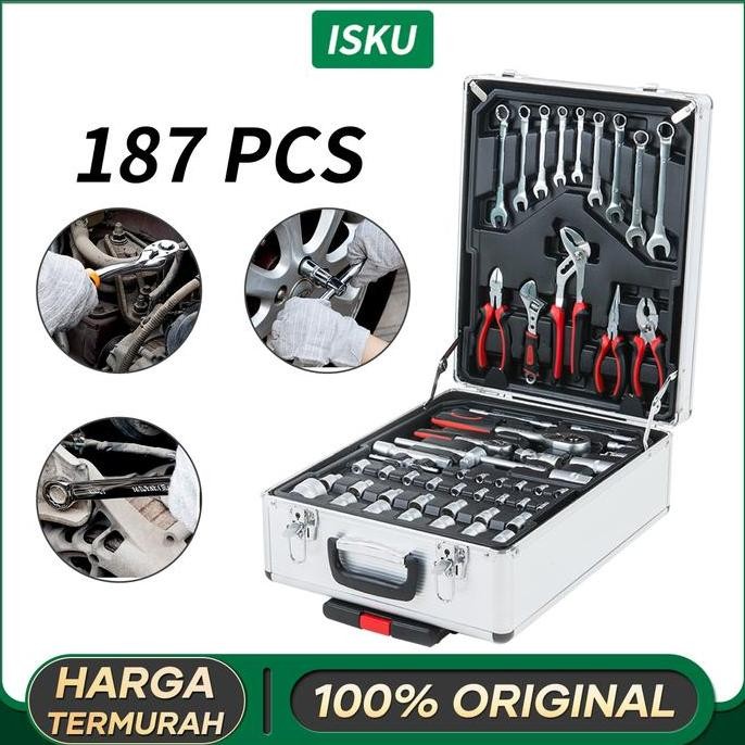 IskuTool Kit 187 Pcs Perkakas Bengkel Tool Set/Koper Set Perkakas Bengkel/Alat Bengkel Perkakas Leng
