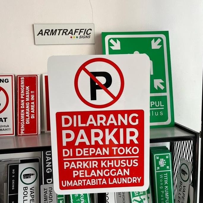 Terbaru Dilarang Parkir Depan Toko 35 X 50 Cm | Sign Rambu Arah Petunjuk Bisa Custom