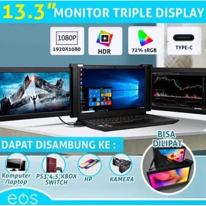 Premium Portable Monitor Triple Display FHD 1920x1080 10.1 11.6 11.9 13.3 inch