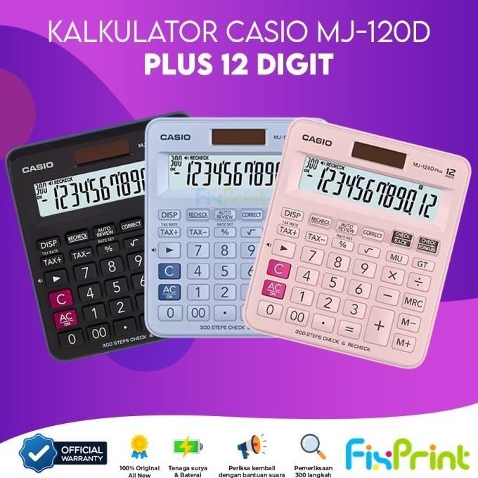 

READY STOK FixPrint Casio Kalkulator MJ 120D Calculator Desktop Check Correct Plus 12 Digit MJ-120D Cek Ulang Black Pink Light Blue Original Garansi Resmi Siap kirim