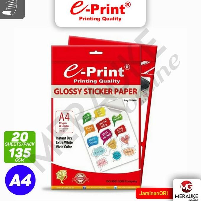 

Kertas Foto E-Print Sticker Glossy A4 135Gsm 20S Terlaris