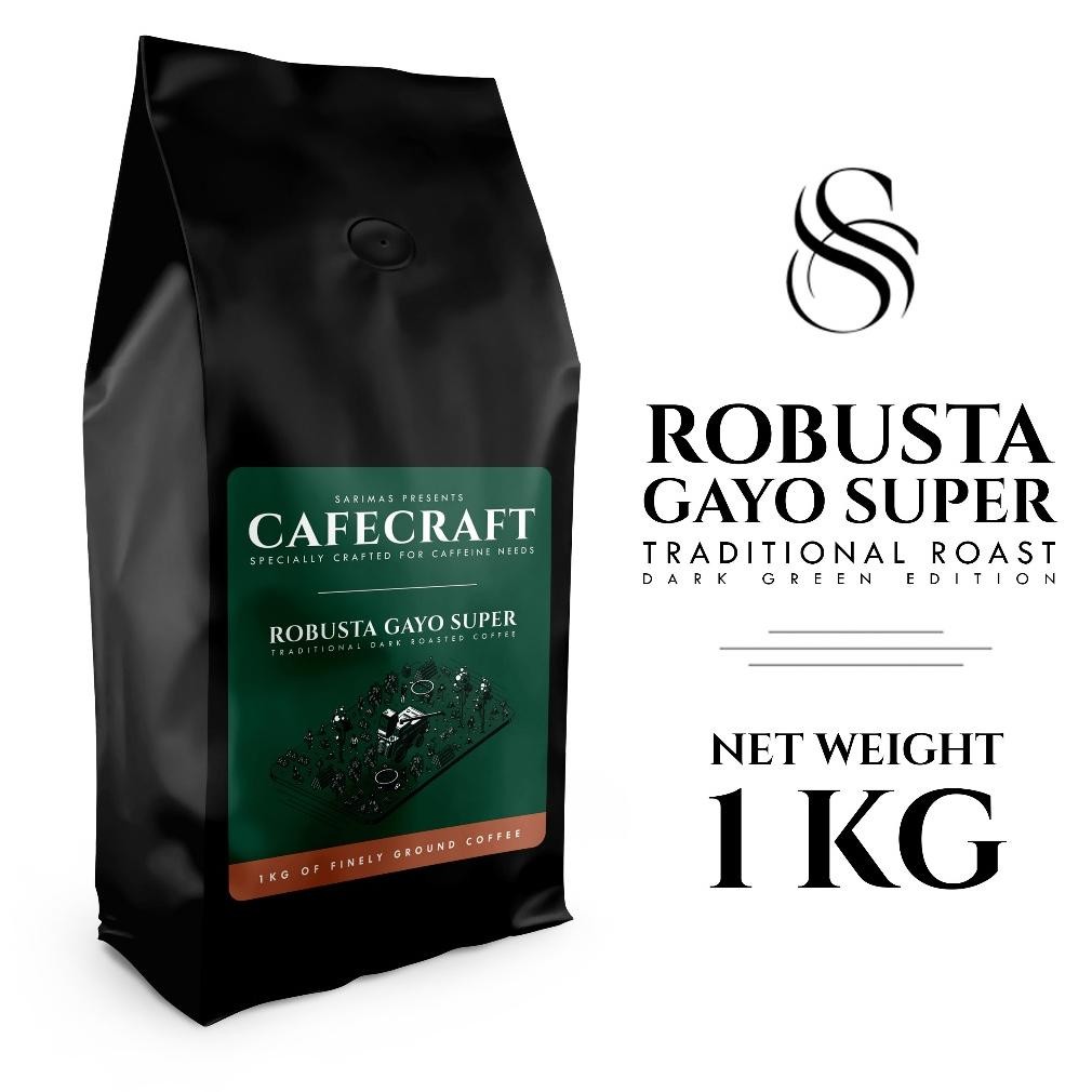 

NEW!!! CAFECRAFT KOPI ROBUSTA GAYO SUPER 1KG SARIMAS (KOPI BUBUK) FRESH ROASTED - DARK GREEN