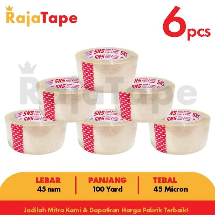 

Kualitas Terjamin ( 1 Slop / 6 Pcs ) - Lakban Bening / Coklat 100 Yard X 45 Mm X 45 Mic Sticky N Strong (Sns)