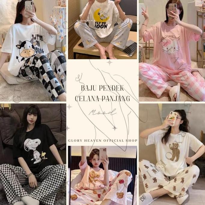 GLORY BAJU TIDUR WANITA LENGAN PENDEK CELANA PANJANG | PIYAMA PAJAMA | BAJU TIDUR SET | BAJU RUMAH S