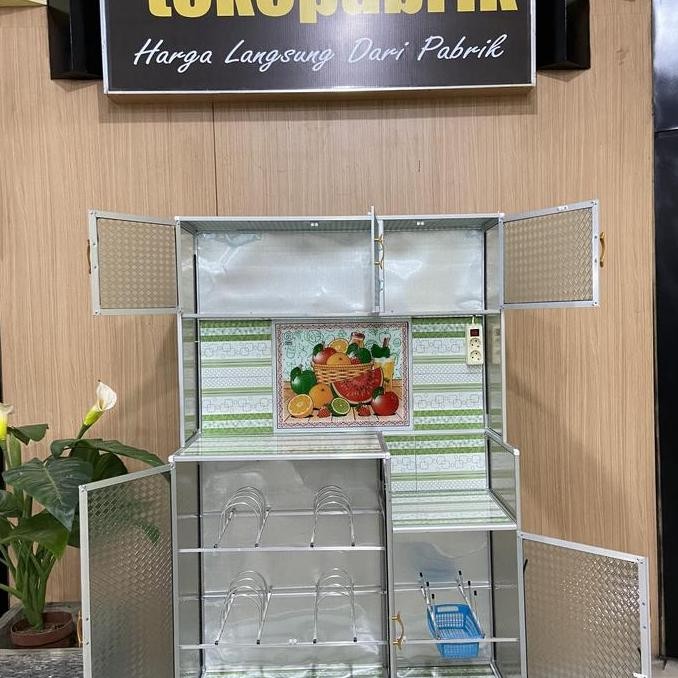 Rak Piring 2 Pintu - Rak Dapur Minimalis - Rak Piring Kaca 3 Pintu