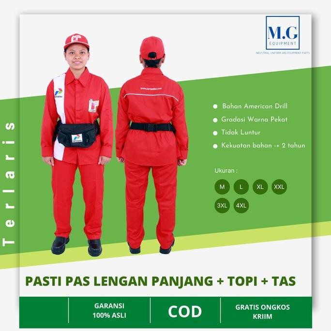 Tersedia Baju Operator Spbu Pasti Pas+Topi+Tas|Seragam Pertamina Lengan Panjang