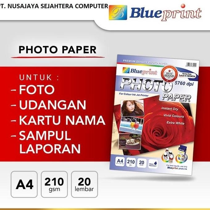 

Kertas Foto / Kertas Glossy / Glossy Photo Paper Blueprint A4 190 Gsm/ 210 Micron Isi 20 Lembar Best Seller