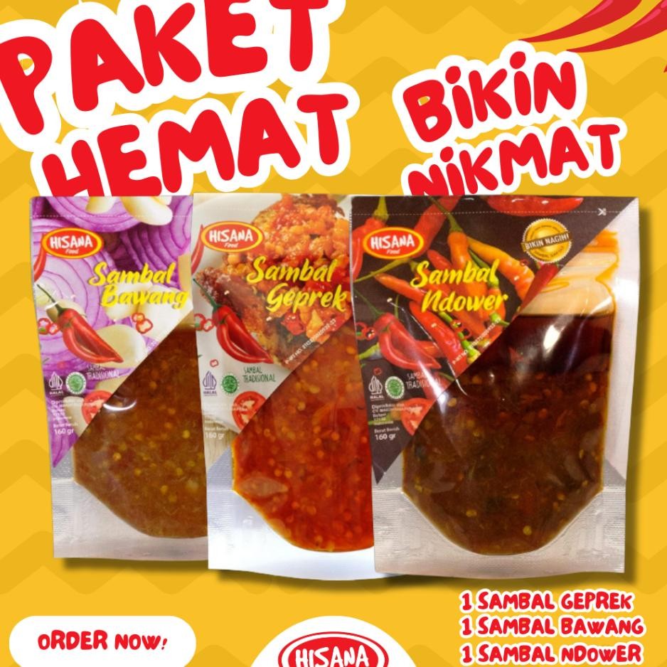

Bundling Paket Hemat Sambal Hisana 3Pcs Sambal Gep Sambal Bawang Sambal Ndower