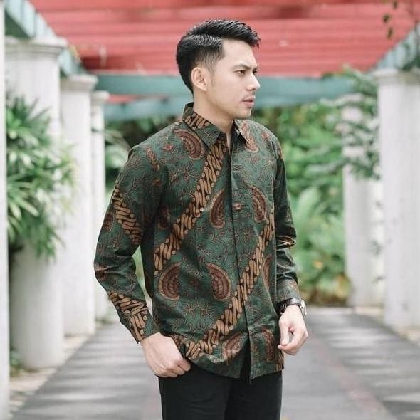 Tersedia BATIK BAGUS BAJU KEMEJA BATIK PRIA LENGAN PANJANG FURING KATUN BATURADEN MEWAH GB1 - Hijau,