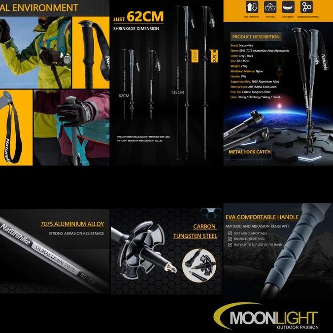 Trekking Pole Duralumin Naturehike Nh17D017-D Tongkat Gunung Original