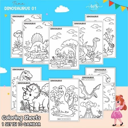 

KERTAS MEWARNAI KARAKTER DINOSAURUS 01 KERTAS A4 ISI 10 LEMBAR - COLOURING SHEETS FOR KIDS