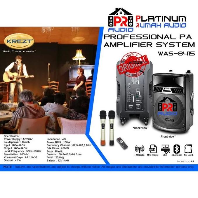 Speaker Portable Krezt Was8415 / Was-8415 / Was 8415 (15Inch) Original New Stok