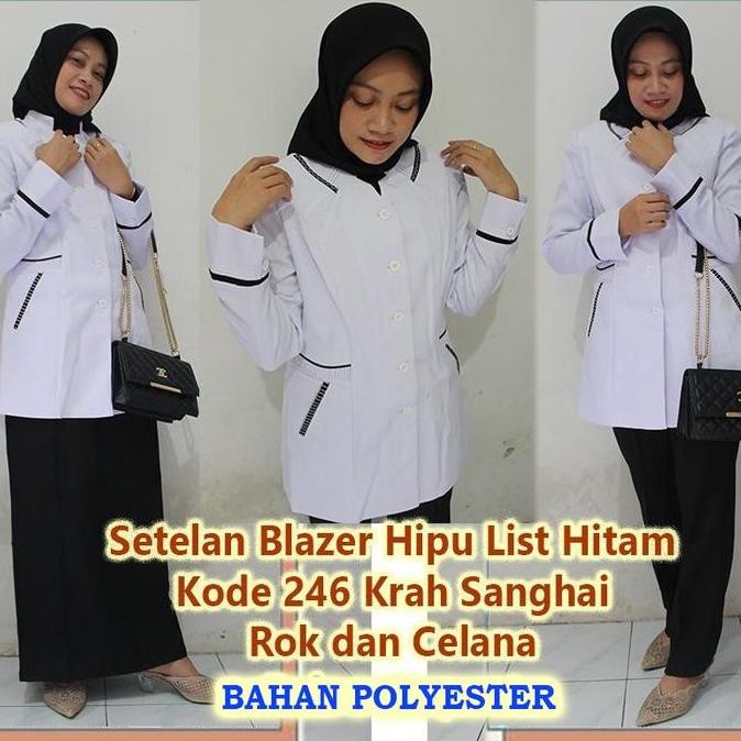 Tersedia Blazer Hitam Putih List setelan Rok Dan Celana-seragam Guru dan PNS-Pakaian Pemda terbaru-b