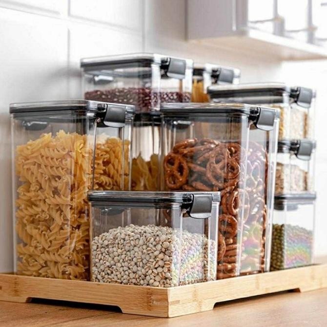 (Expert) Toples Kotak Plastik Bening Kekinian Makanan Kue Serbaguna 1800 ml