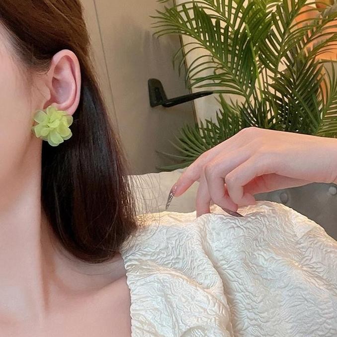 Anting Wanita Anting Bunga Hijau Bunga Putih Perhiasan AT266 Earrings Jewellery