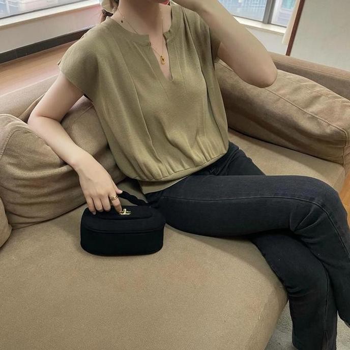 Veve Top V-Neck Blus V Neck Rajut Knit Atasan Rajut Knitted Import New