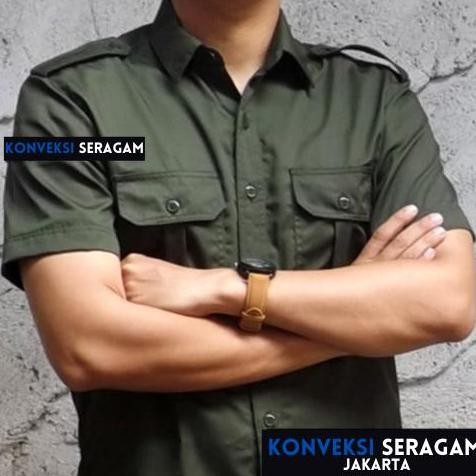 Tersedia PDL Baju Kemeja Seragam Kerja Pakaian Dinas Lapangan Hijau Army Bordir