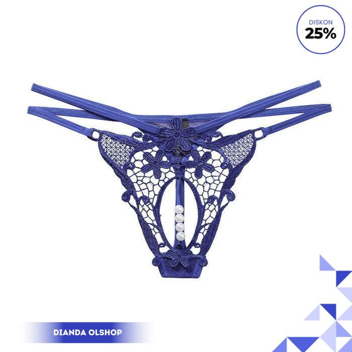 WANITA CELANA DALAM TRANSPARAN LACE BORDIR CD MUTIARA G STRING C227-1 PALING DISUKAI
