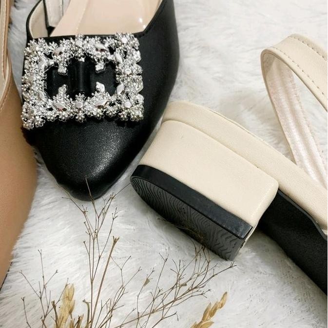 Tersedia Fladeo Sandal Perempuan Heels Selop Mewah Tali Belakang Kotak Mewah Shoes Wanita Sendal Kar