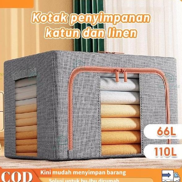 

Terlaris Box Lipat 66L/110L Storage Box Linen Katun Lebih Tebal Kotak Penyimpanan Pakaian Serbaguna / Mainan Box Tahan Lembab Baju Besar Organizer