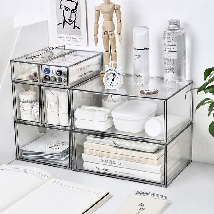 

Terlaris [Miloli] 1Pcs Transparant Acrylic Drawer Storage Box Large Capacity Stationery Desktop Aesthetic Desk - F0304