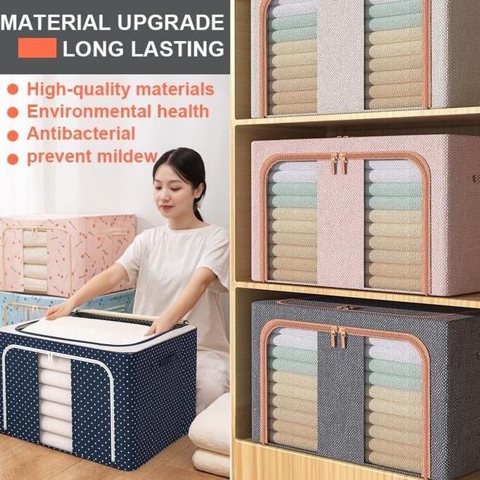 

Terlaris Lipat Kotak Penyimpanan Pakaian Serbaguna Mainan Box Tahan Lembab Storage Box Baju Besar Organizer Frame Baja Double Zipper Large Box 24L 66L 100L Stainless