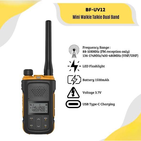Promo New Ht Mini Bofeng Uv-12 Gratis Headset Walkie Talkie Dual Band Two Way Radio Dustproof Handy 