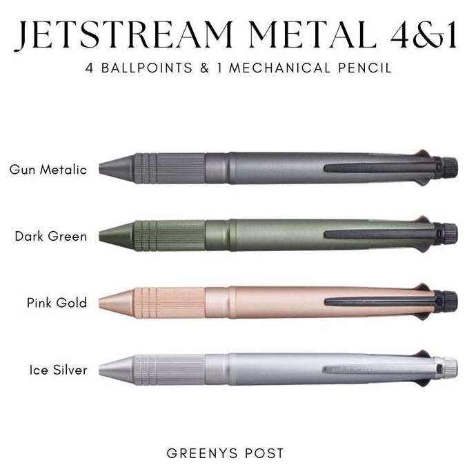 

Uni Mitsubishi Jetstream Metal Edition 4&1 Pen 0.5 mm (Tinta Ballpoint: Hitam, Biru, Merah, Hijau) dan Pensil Mekanik