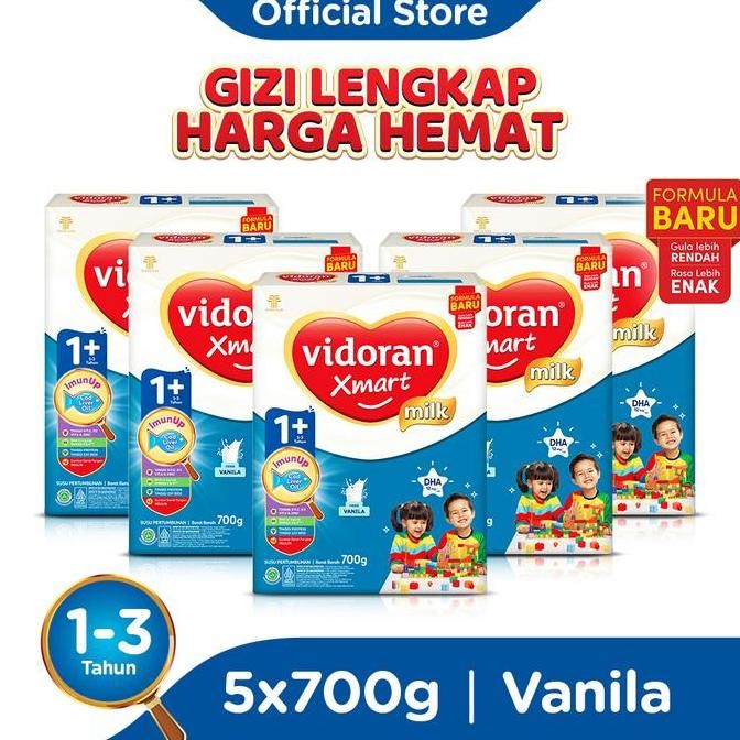 

vidoran Xmart 1+ Vanilla 700gr Susu Pertumbuhan Anak 1-3 Tahun - 5 box (Bubuk) Exp : 07.2026