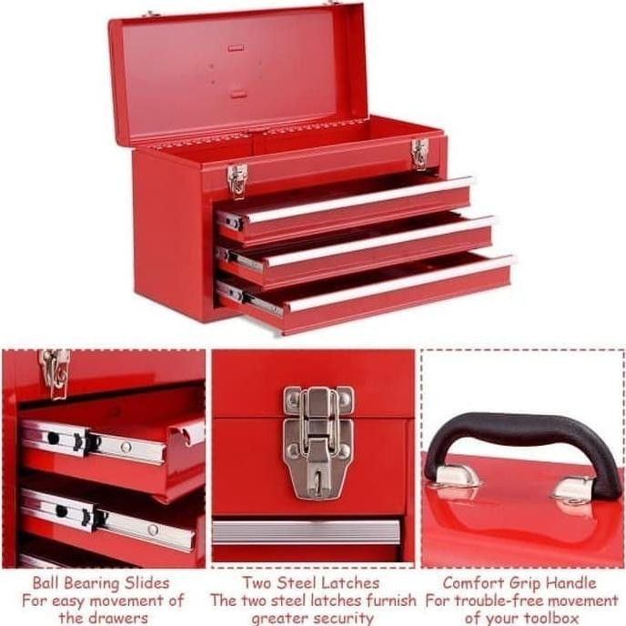 

Terlaris Toolbox 3 Laci Tarik Metal Box Metalbox Tool Chest 3 Drawers Tbd133B