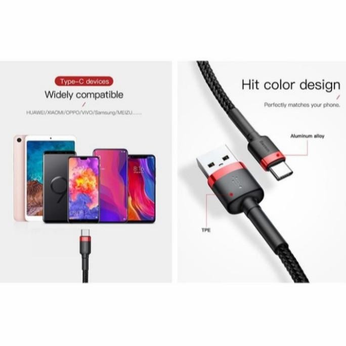 (Expert) KABEL DATA USB TO TYPE-C BASEUS CAFULE CABLE FOR TYPE-C 2A 2M