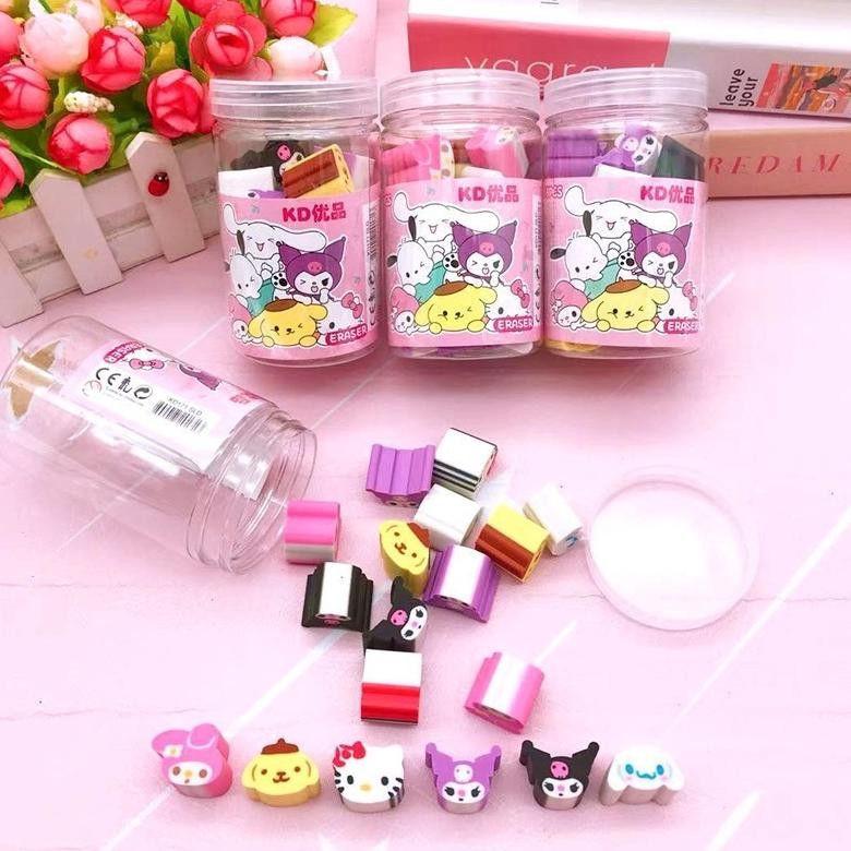 

pk082-penghapus karakter cinamoroll,melody,kuromi 1 box isi 18 pcs,viral kekinian terbaru