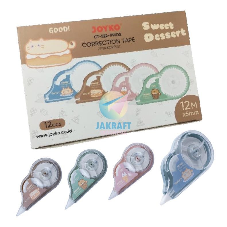 

(12 Pcs) GROSIR Correction Tape JOYKO CT-522-SWDS Morandi Fancy Tip-X Tip Ex Pita 12 Meter isi Lebih Banyak Long Life | PACK