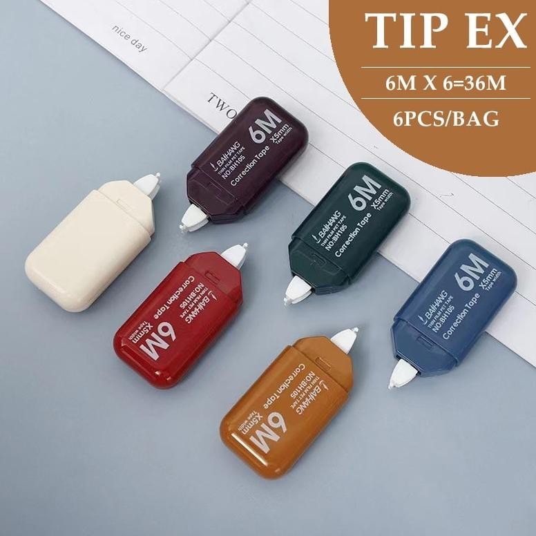 

6 Buah Tip Ex Solid Vintage Correction Tape Panjang Total 36M Korektor Sekolah Siswa Perlengkapan Kantor Alat Tulis Korea