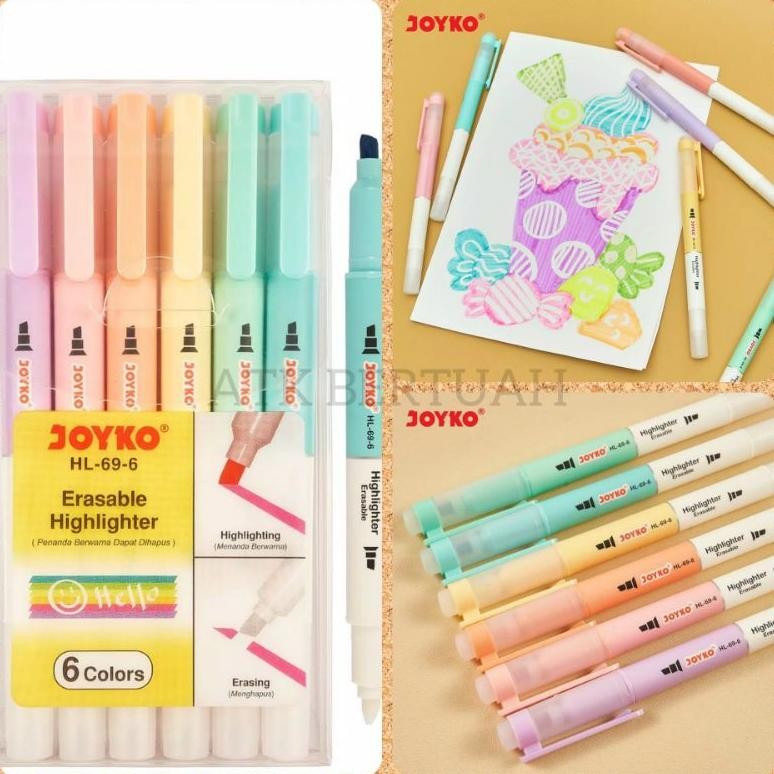 

JOYKO HL69 6 ERASABLE HIGHLIGHTER PENANDA PEWARNA BISA HAPUS