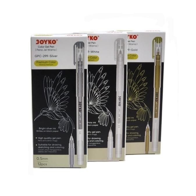 

(PACK) Pulpen Warna / Color Gel Pen White Silver Gold - Joyko GPC-299
