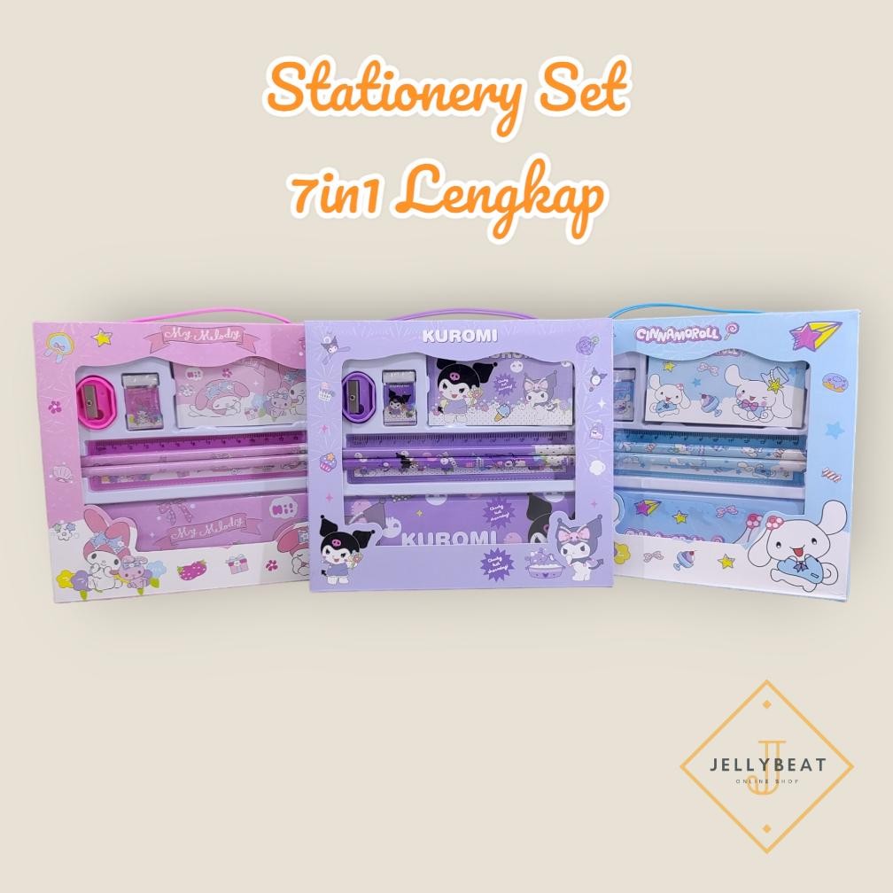 

Stationery Set / Paket Alat Tulis Karakter 7 in 1 - KUROMI MELODY CINNAMOROLL SPIDERMAN UNICORN LITTLE PONY FROZEN