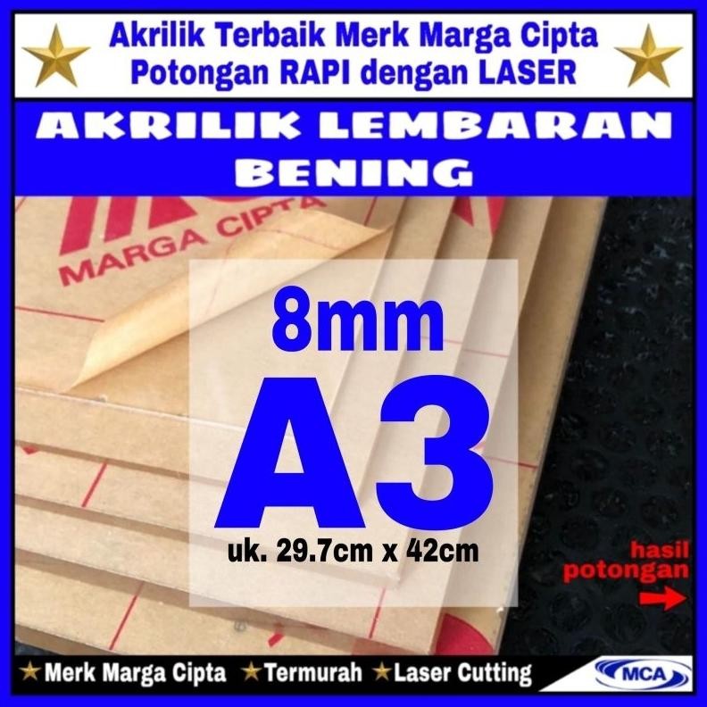 

AKRILIK lembaran 8mm uk. A3 / Akrilik bening / Marga cipta / Acrylic AST