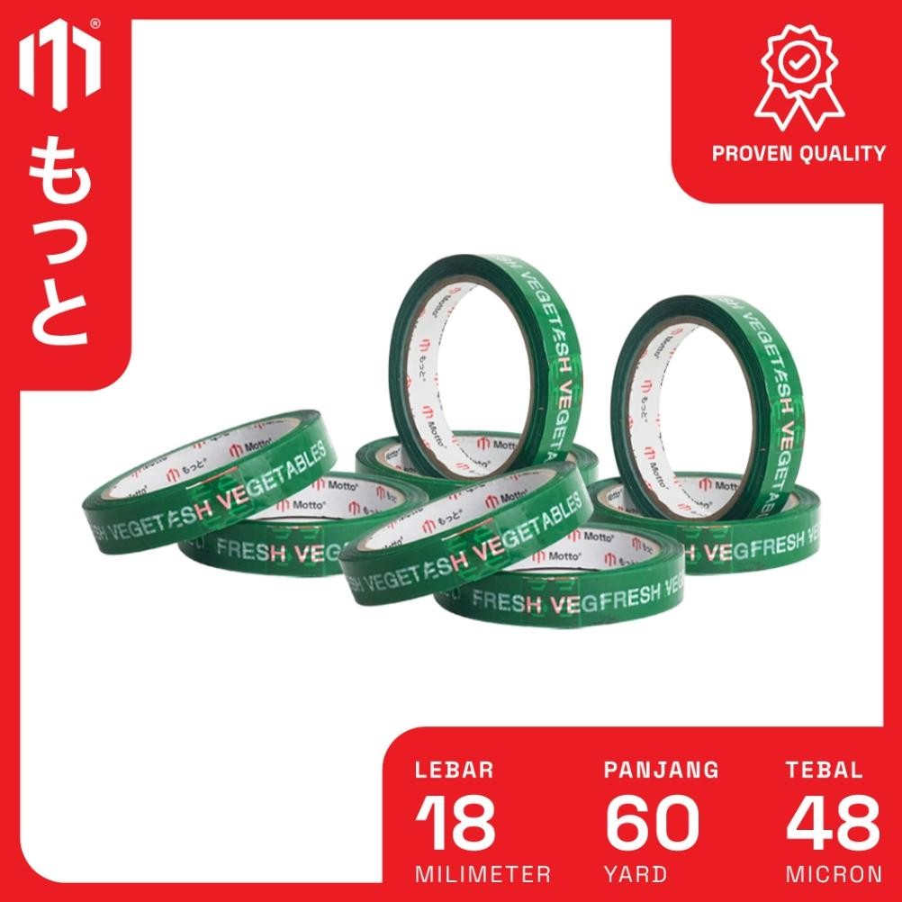 

Isolasi Fresh (Lakban Buah / Sayur) 18mm x 60 Yard - 1 Slop Isi 8 Pcs/Roll - Motto Tape AST