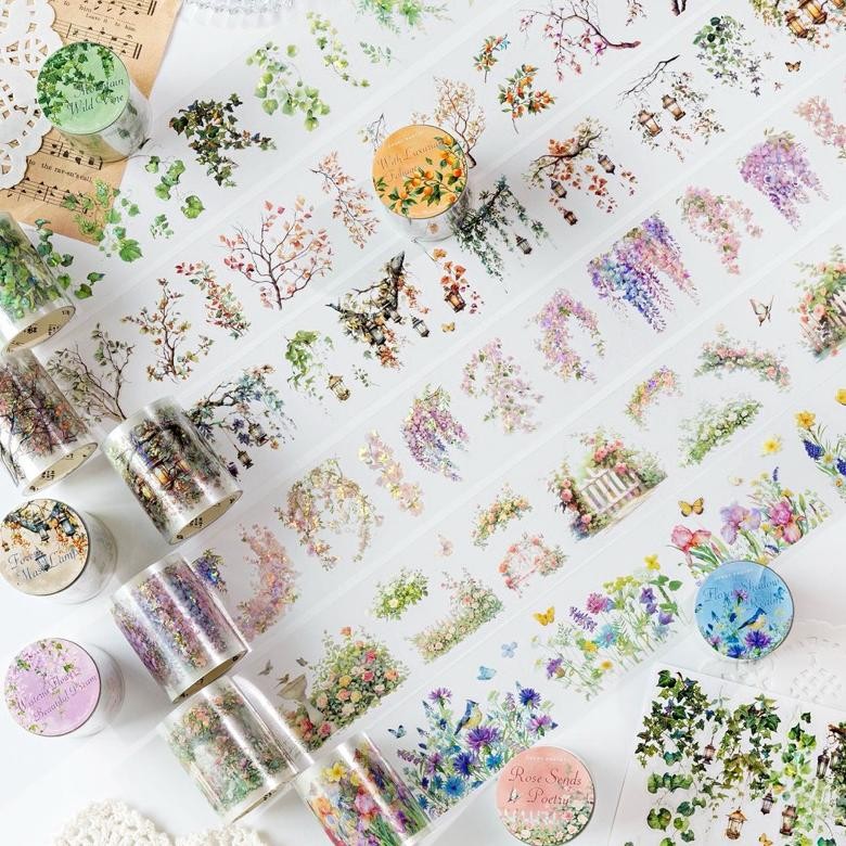 

(9C) washi tape selotip transparan hologram kiss cut daun pohon ranting lantern leaves leaf branch tree AST