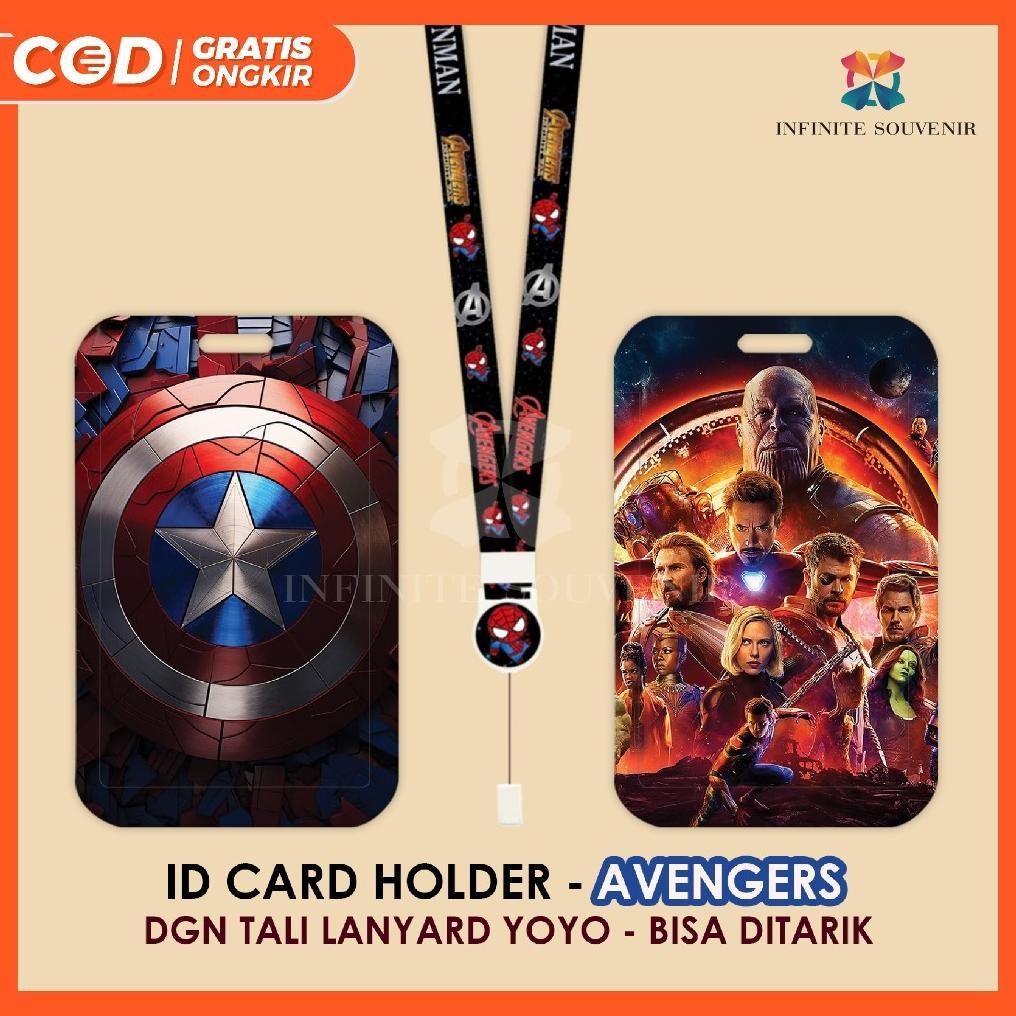 

(N017) ID Card Holder Tali Yoyo Avengers / Nametag Yoyo Marvel / Card Holder Yoyo / Spiderman / Hulk / Thor / Captain America / Ironman / Card Holder Tali Bisa Ditarik AST