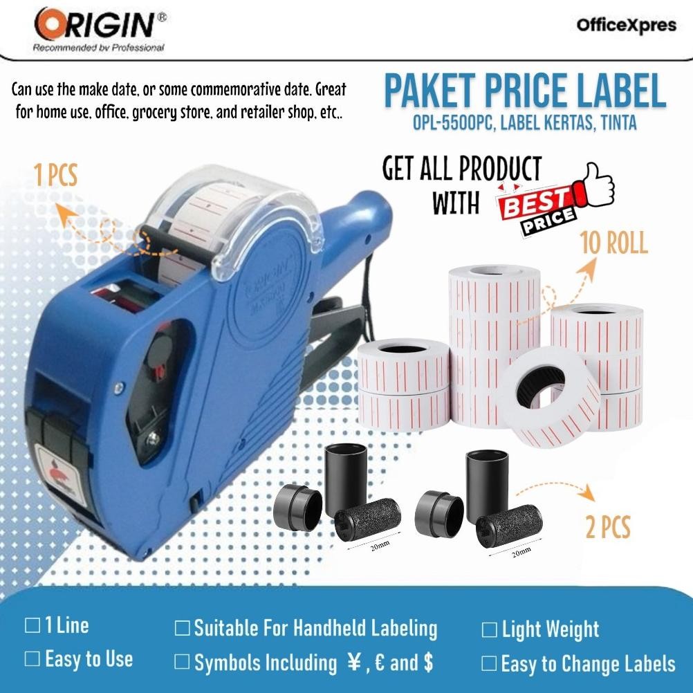 

PAKET Price Label (FULL SET) Untuk Bisnis / Alat Cetak Harga + Kertas Label Harga + Tinta / Price Labeller 1 Line OPL-5500PC AST