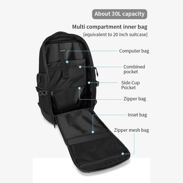 Ozuko Backpack #9588 -  Tas Laptop Ransel Travel Mudik Hitam Sekolah Pria Ransel  Kuliah Original Da