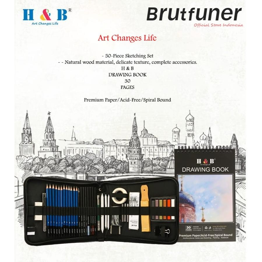 

Brutfuner X H & B Pensil Lukis Sketa 35 & 50 Set Sketsa Profesional Crossborder AST