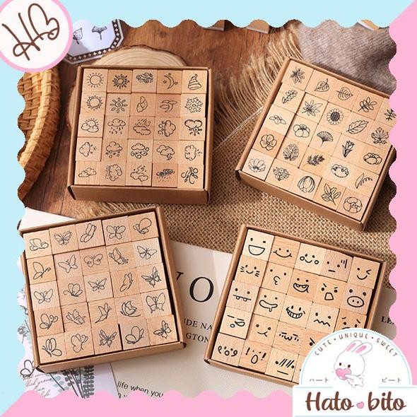 

Fun and interesting wooden stamp emoji stempel kayu vintage retro estetik diy journaling HB1864 AST